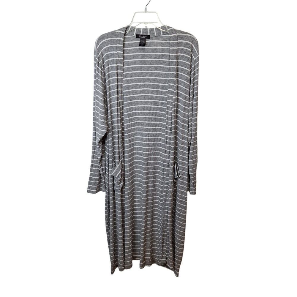 Love Ryan Los Angeles Open‎ Front Duster Cardigan Gray Stripe Size 3X Stretch